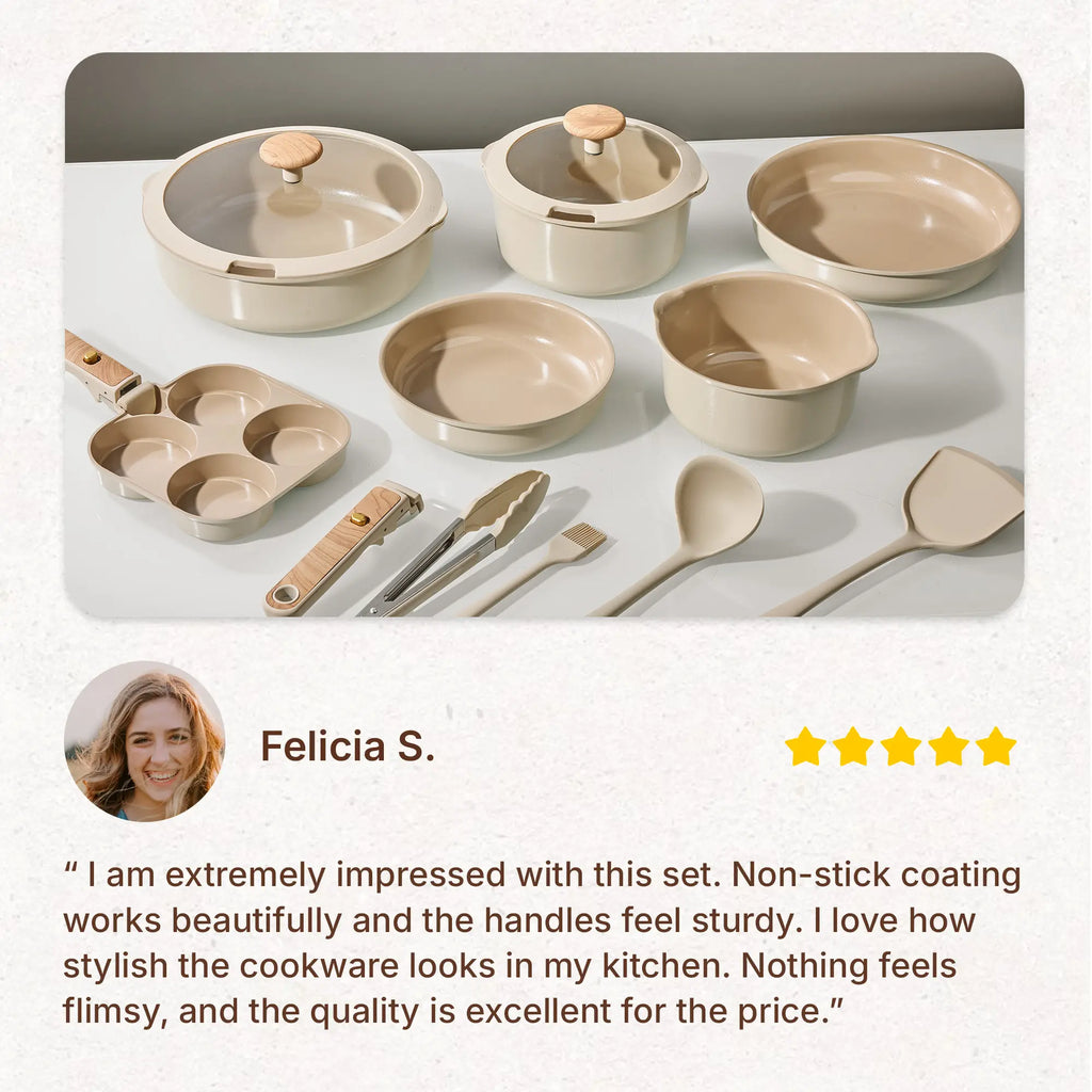[Official] CAROTE 19Pcs Ceramic Cookware Set Nonstick with Detachable Handle, Dishwasher Safe, Easy Pouring Spout
