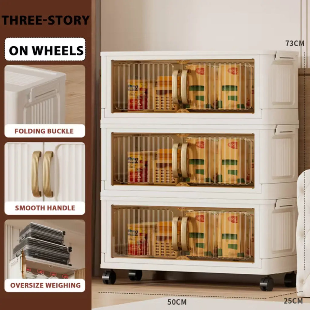Collapsible Storage Bins with Lids & Wheels - Stackable Storage Organizer, Easy Assembly Plastic Cabinet for Clothes, Toys, Pantry, Home Organization Must Have