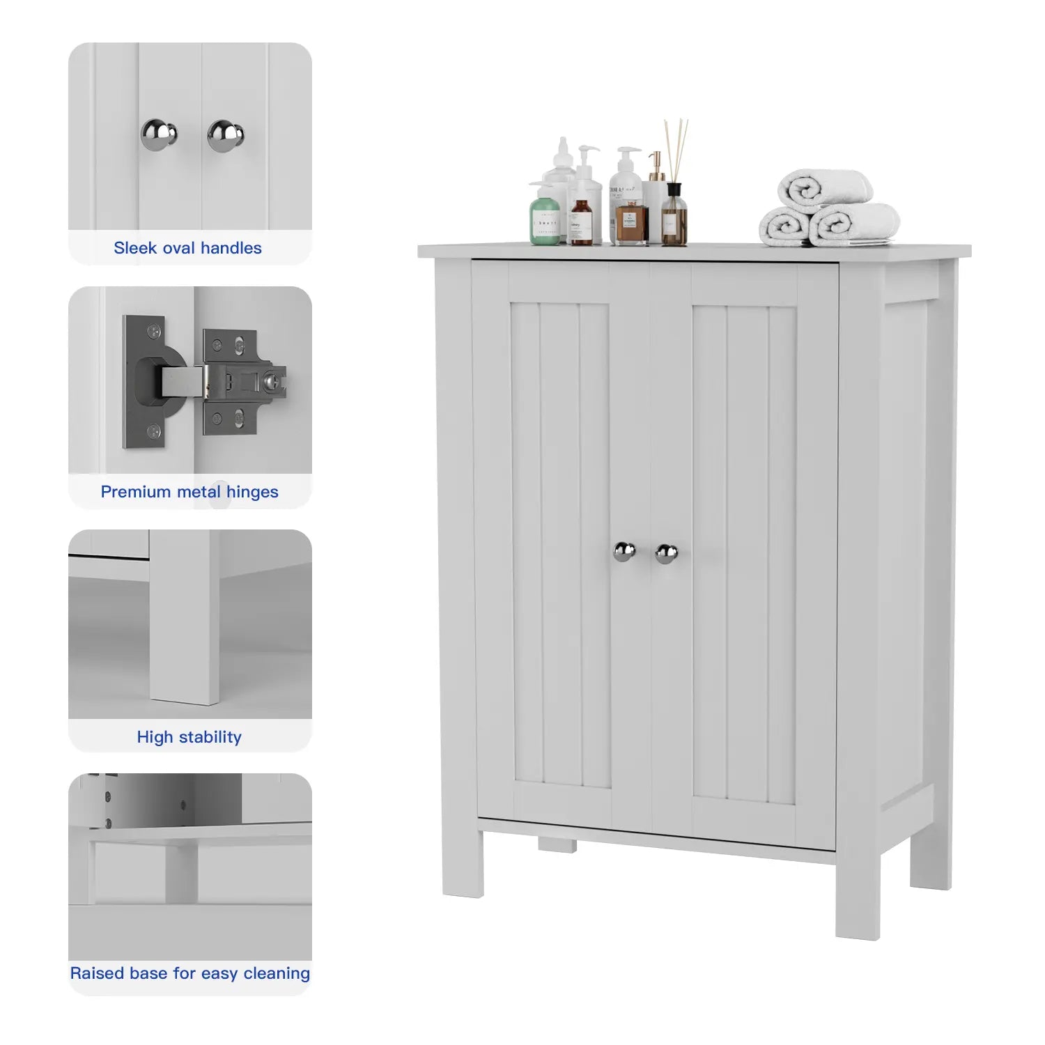 Kullavik Wooden Bathroom Floor Storage Cabinet - Freestanding 2-Compartment Compartmentalized High-Capacity Storage Floor Cabinet with Double Doors for Entryway, Living Room, Compartmentalized Floor Cabinets, High-Capacity Floor Cabinets