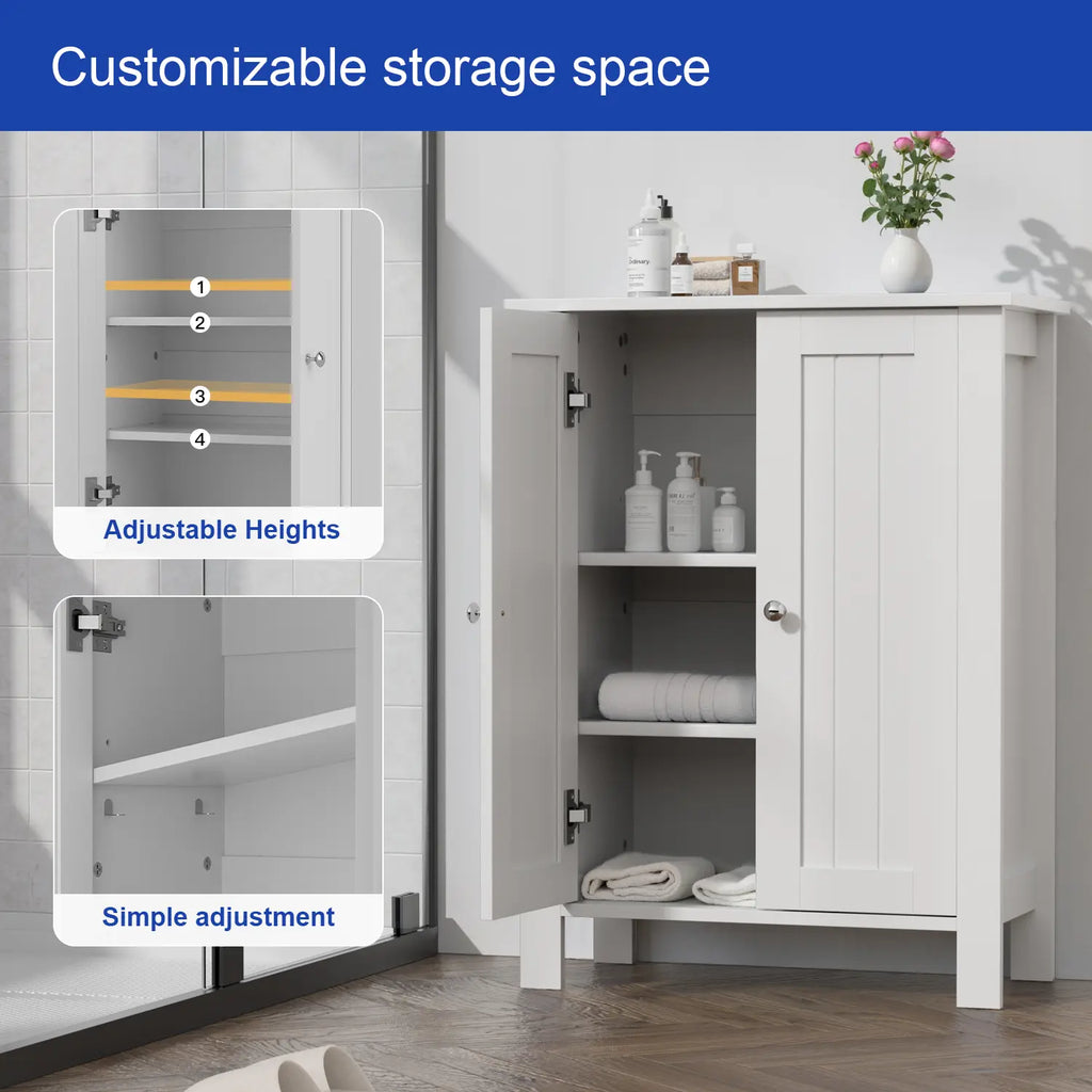 Kullavik Wooden Bathroom Floor Storage Cabinet - Freestanding 2-Compartment Compartmentalized High-Capacity Storage Floor Cabinet with Double Doors for Entryway, Living Room, Compartmentalized Floor Cabinets, High-Capacity Floor Cabinets