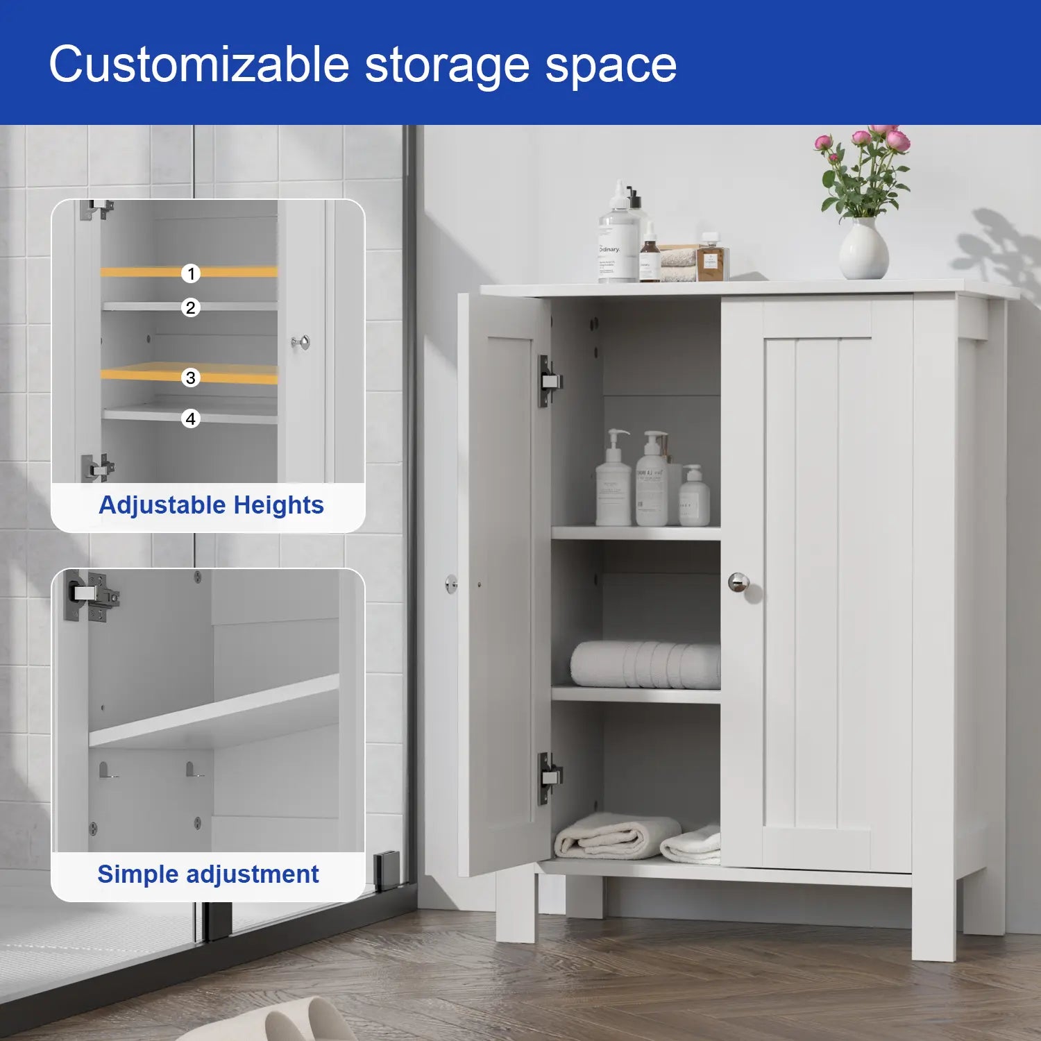 Kullavik Wooden Bathroom Floor Storage Cabinet - Freestanding 2-Compartment Compartmentalized High-Capacity Storage Floor Cabinet with Double Doors for Entryway, Living Room, Compartmentalized Floor Cabinets, High-Capacity Floor Cabinets