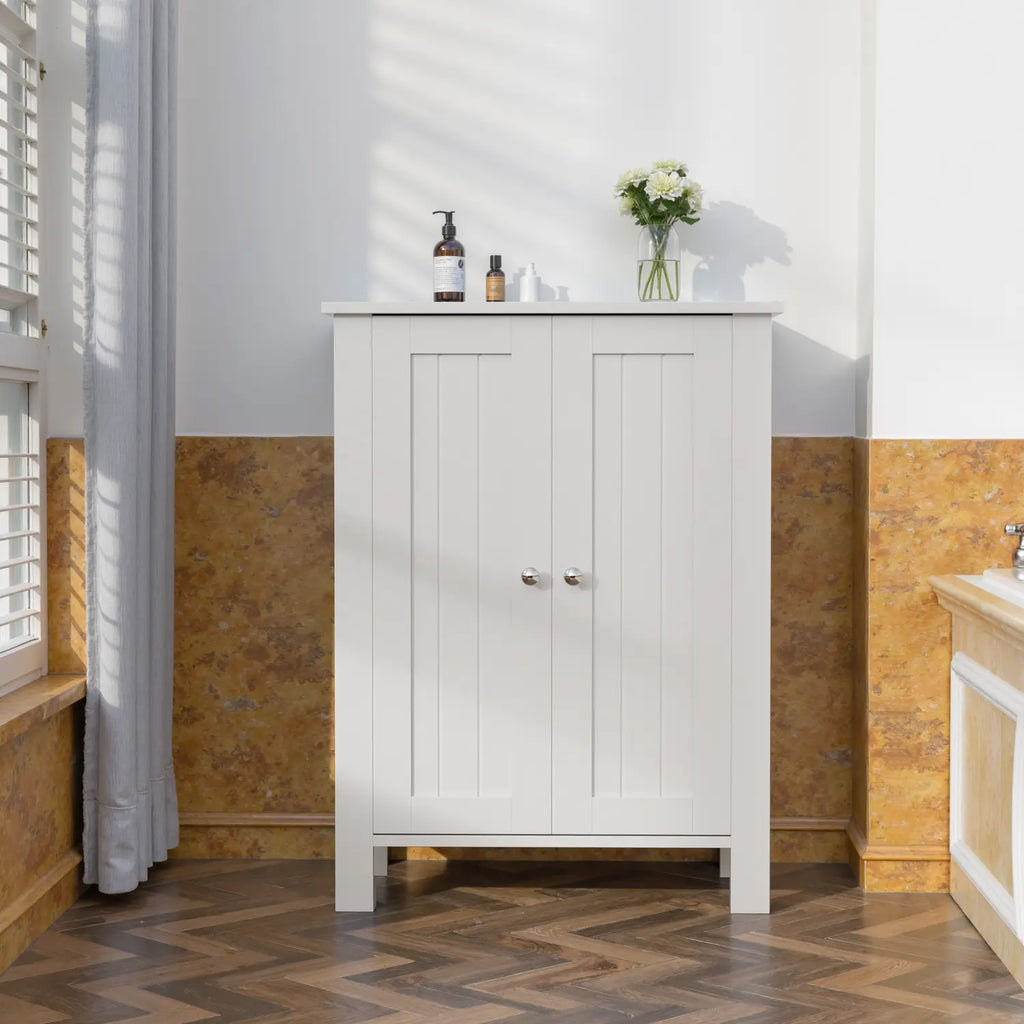 Kullavik Wooden Bathroom Floor Storage Cabinet - Freestanding 2-Compartment Compartmentalized High-Capacity Storage Floor Cabinet with Double Doors for Entryway, Living Room, Compartmentalized Floor Cabinets, High-Capacity Floor Cabinets