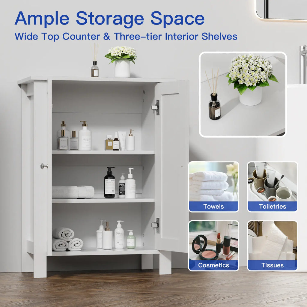 Kullavik Wooden Bathroom Floor Storage Cabinet - Freestanding 2-Compartment Compartmentalized High-Capacity Storage Floor Cabinet with Double Doors for Entryway, Living Room, Compartmentalized Floor Cabinets, High-Capacity Floor Cabinets