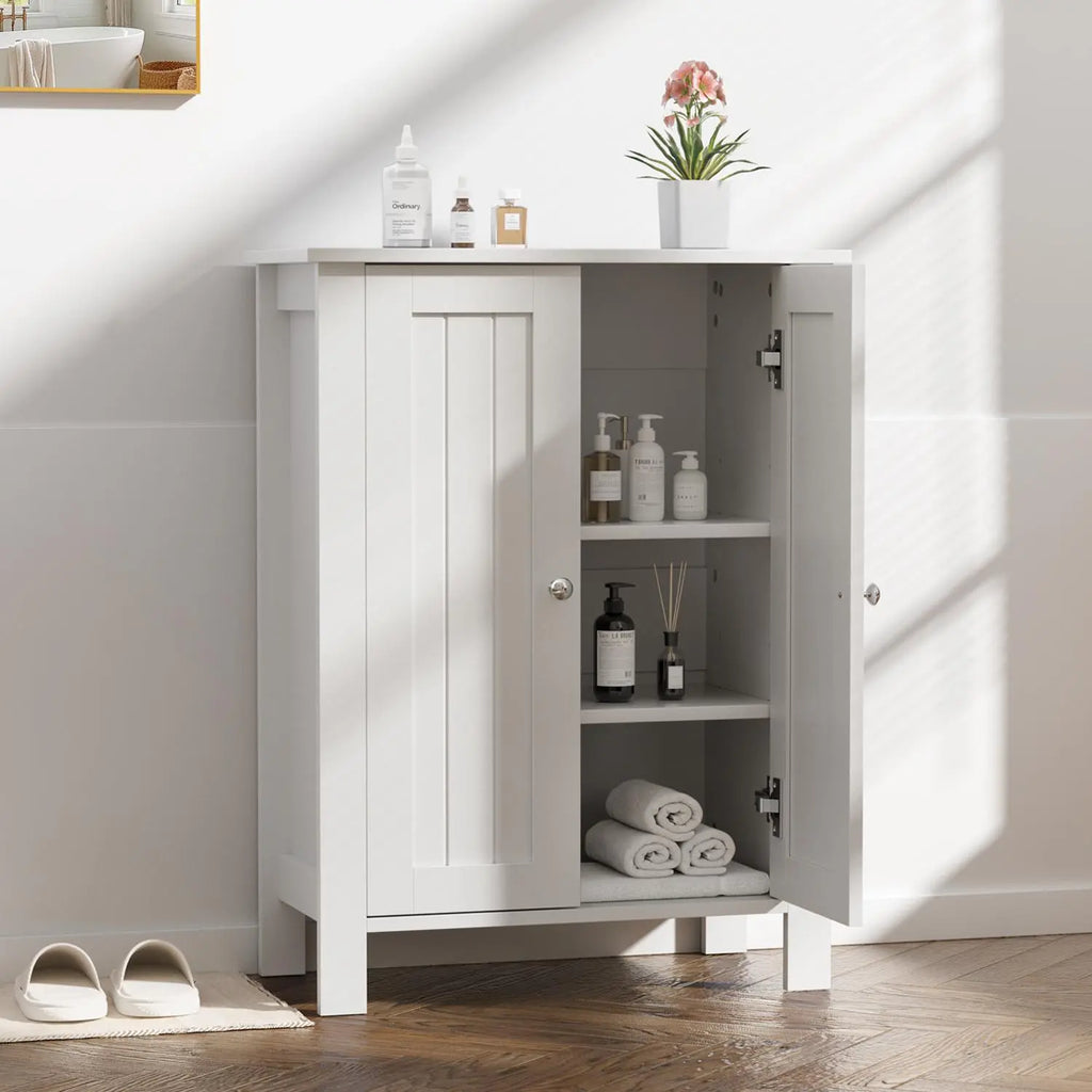 Kullavik Wooden Bathroom Floor Storage Cabinet - Freestanding 2-Compartment Compartmentalized High-Capacity Storage Floor Cabinet with Double Doors for Entryway, Living Room, Compartmentalized Floor Cabinets, High-Capacity Floor Cabinets