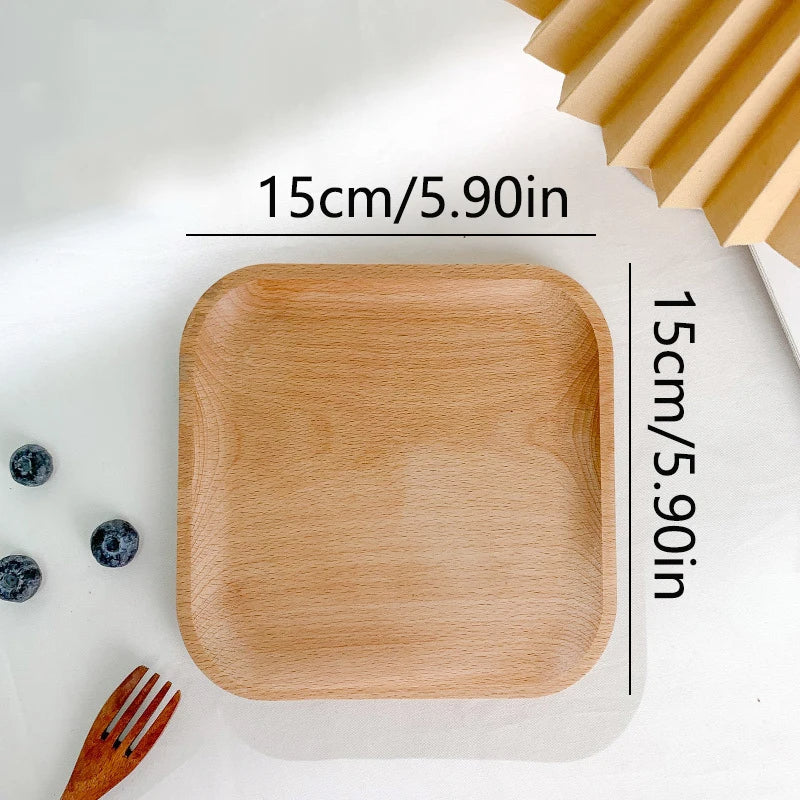 Round Wood Dish, Plate Acacia Wooden for Cake, Sweets Fruit Dessert Coffee Dish, round Wood Dinner Tableware Plates, Tray for Home Decoration