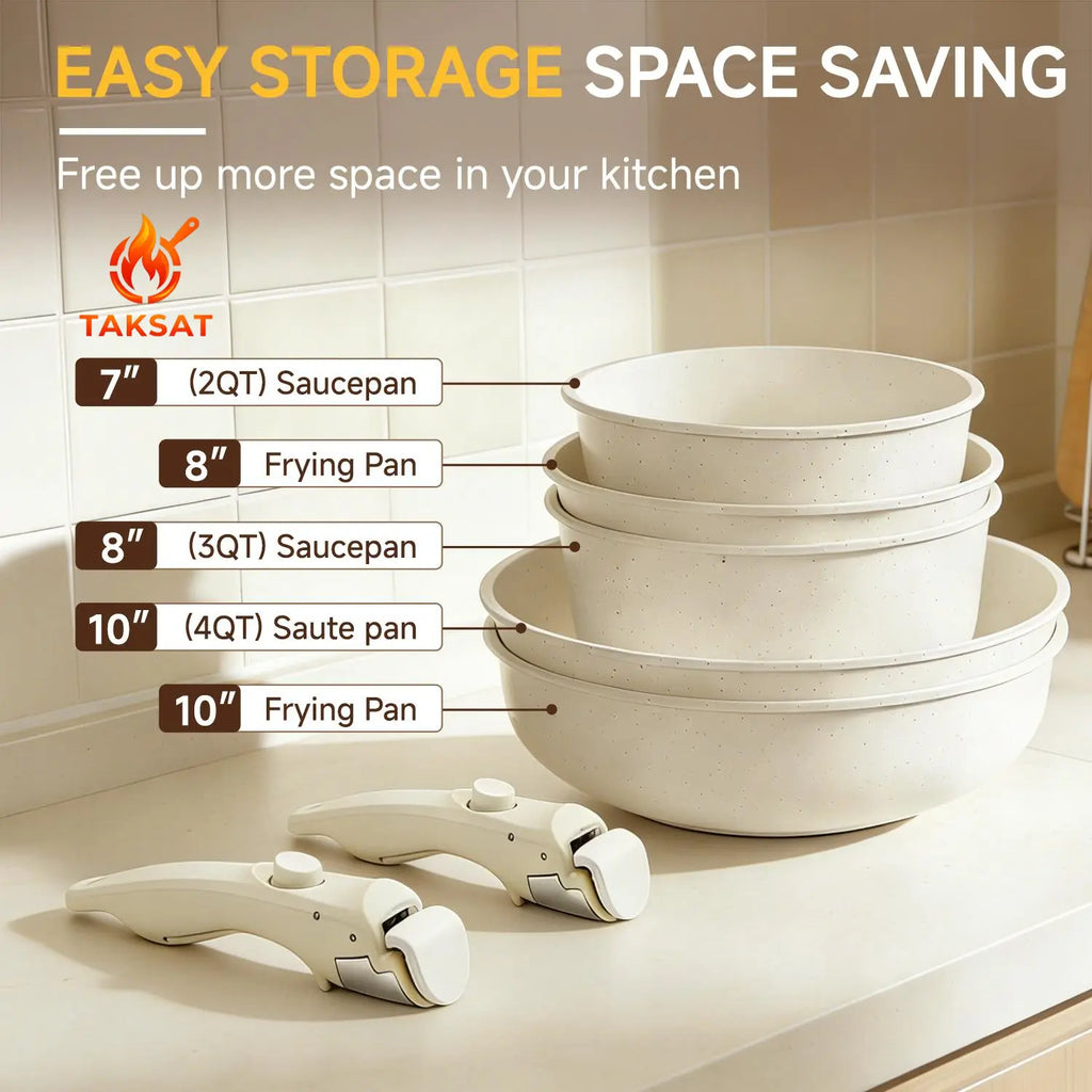 20Pcs Kitchen Cookware Sets, Kitchenware Non-Stick Pots and Pans Set, Kitchen Supplies, Pans & Woks, Cookware, Kitchenhacks, Mealprep, Detachable Handle, Oven Safe, Cooking & Caraway Pan-Camping Dishes, Versatile Cookware