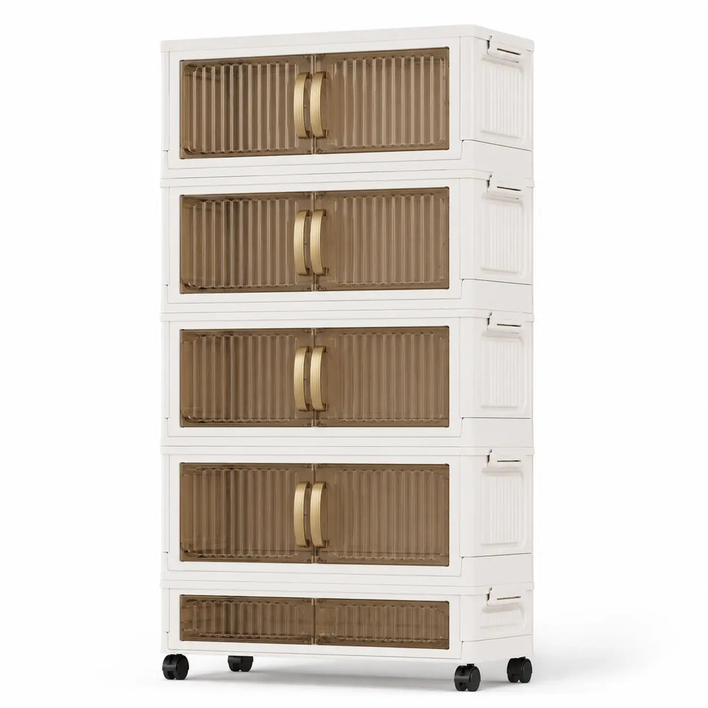 Collapsible Storage Bins with Lids & Wheels - Stackable Storage Organizer, Easy Assembly Plastic Cabinet for Clothes, Toys, Pantry, Home Organization Must Have