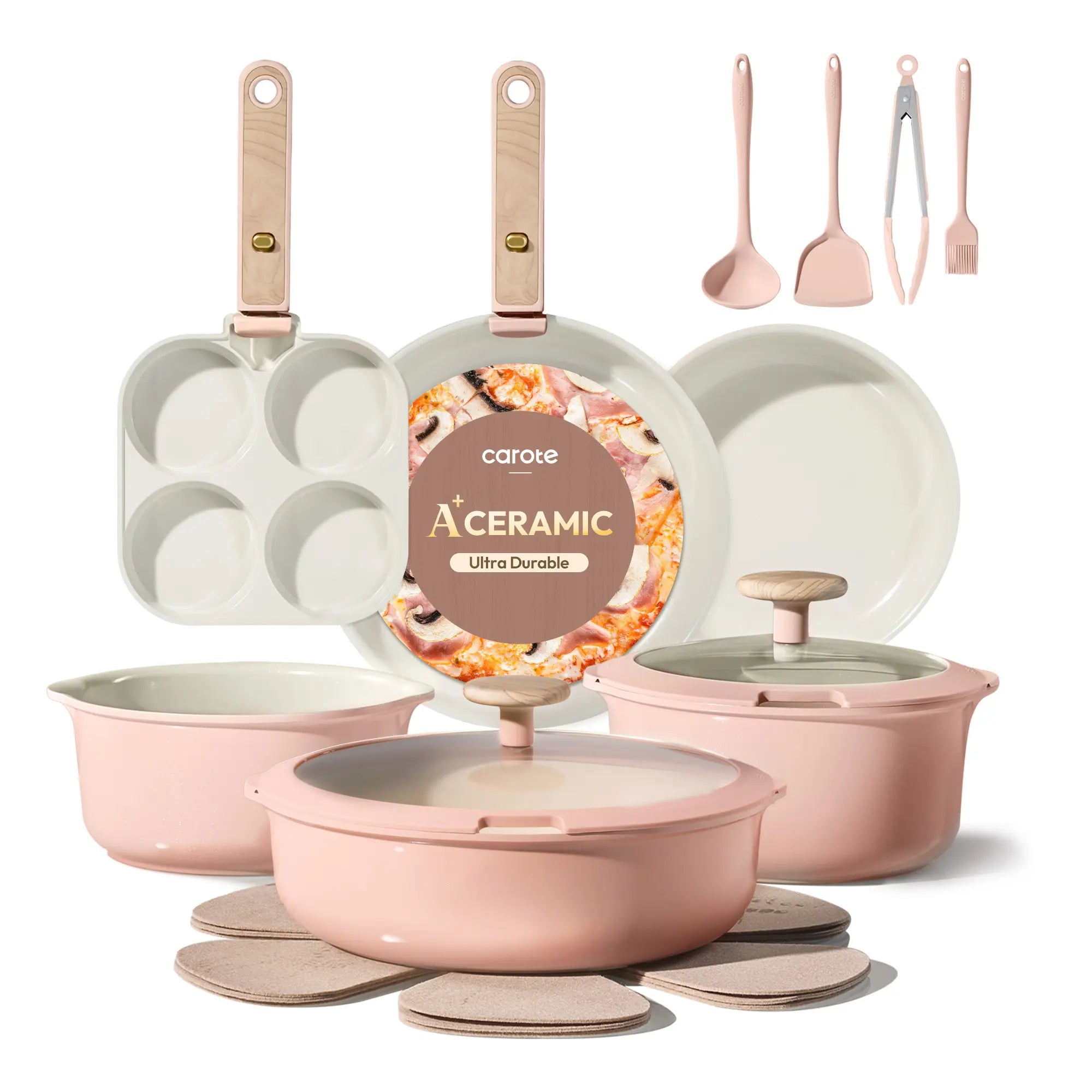 [Official] CAROTE 19Pcs Ceramic Cookware Set Nonstick with Detachable Handle, Dishwasher Safe, Easy Pouring Spout