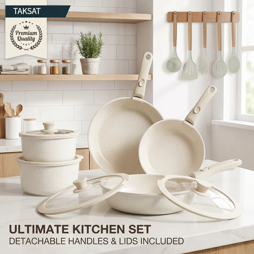 20Pcs Kitchen Cookware Sets, Kitchenware Non-Stick Pots and Pans Set, Kitchen Supplies, Pans & Woks, Cookware, Kitchenhacks, Mealprep, Detachable Handle, Oven Safe, Cooking & Caraway Pan-Camping Dishes, Versatile Cookware
