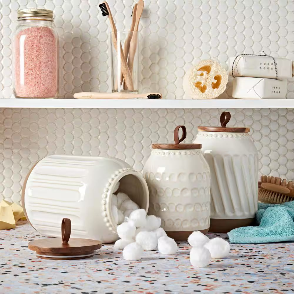 Ziggy 3-Piece Ceramic Canister Set with Acacia Wood Lids