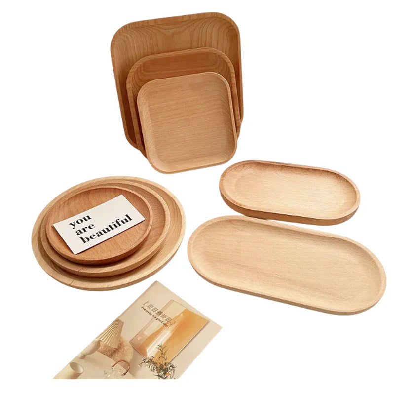 Round Wood Dish, Plate Acacia Wooden for Cake, Sweets Fruit Dessert Coffee Dish, round Wood Dinner Tableware Plates, Tray for Home Decoration
