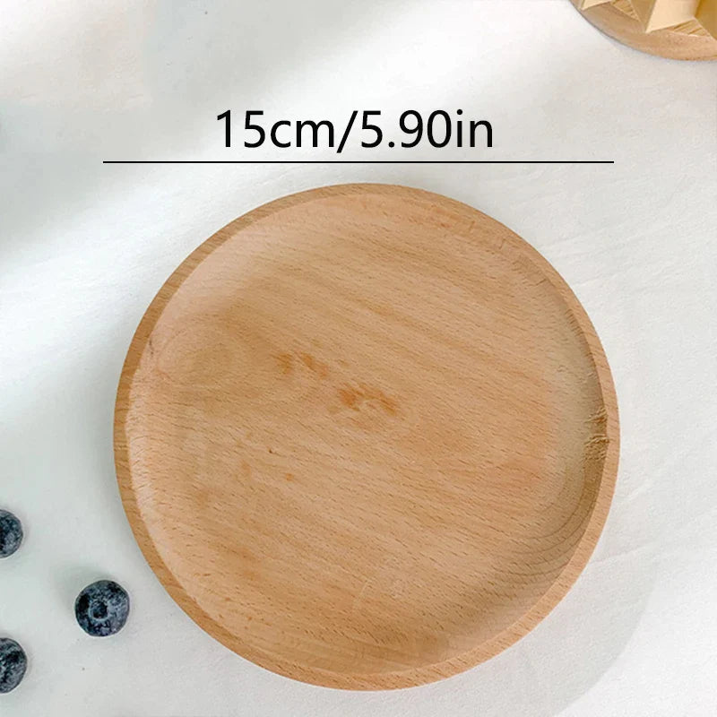 Round Wood Dish, Plate Acacia Wooden for Cake, Sweets Fruit Dessert Coffee Dish, round Wood Dinner Tableware Plates, Tray for Home Decoration