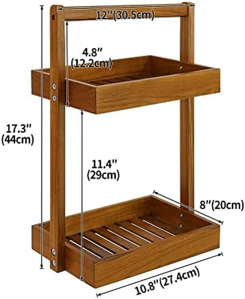Teak Collapsible 2 Tier Rack Dish Drying Rack and 2 Tier Standing Shower Organizer Caddy Corner with Handle