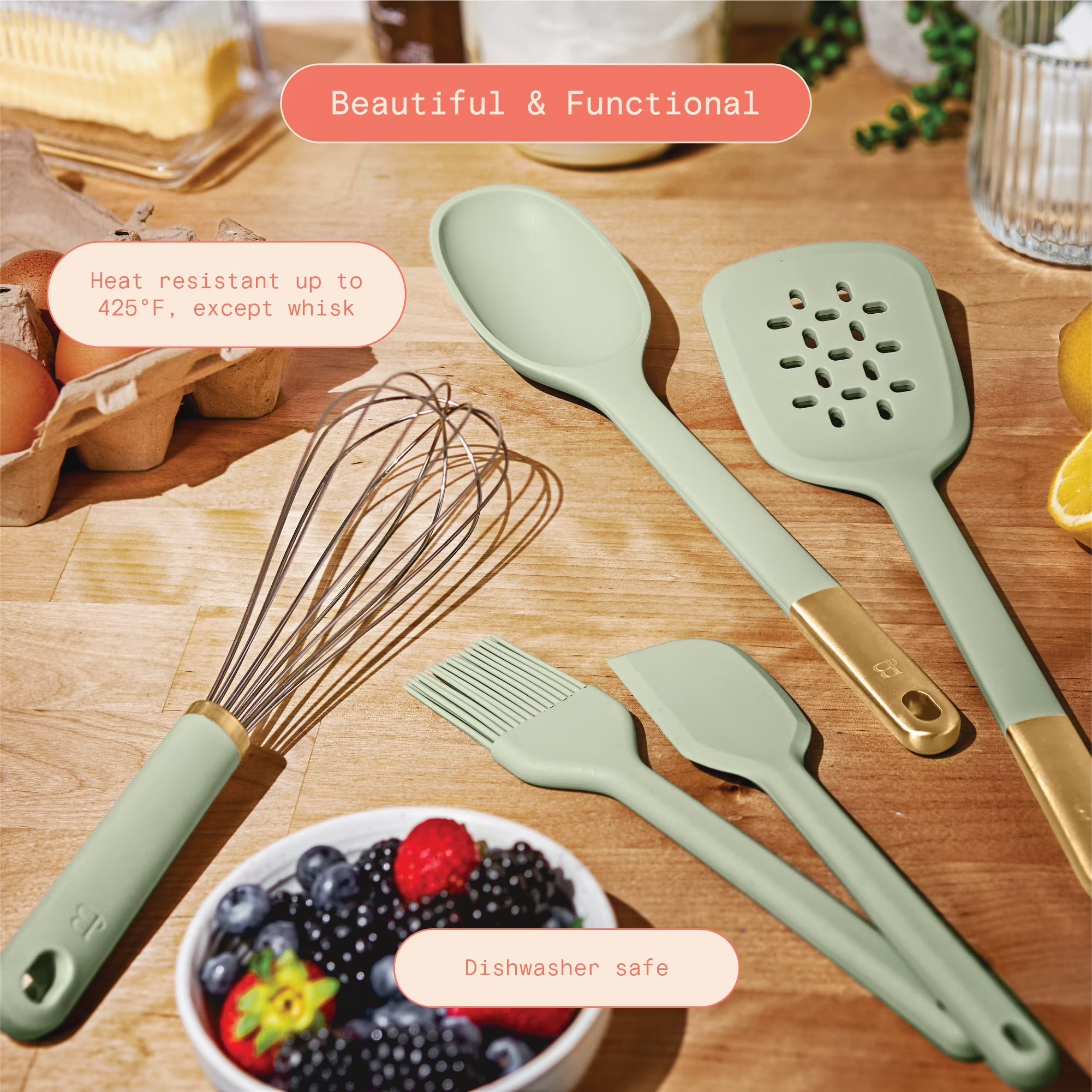 5-Piece Kitchen Tool Set, Sage Green by Drew Barrymore