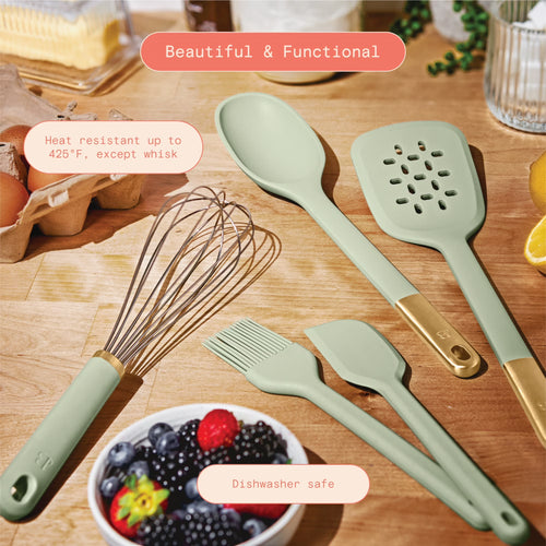 5-Piece Kitchen Tool Set, Sage Green by Drew Barrymore