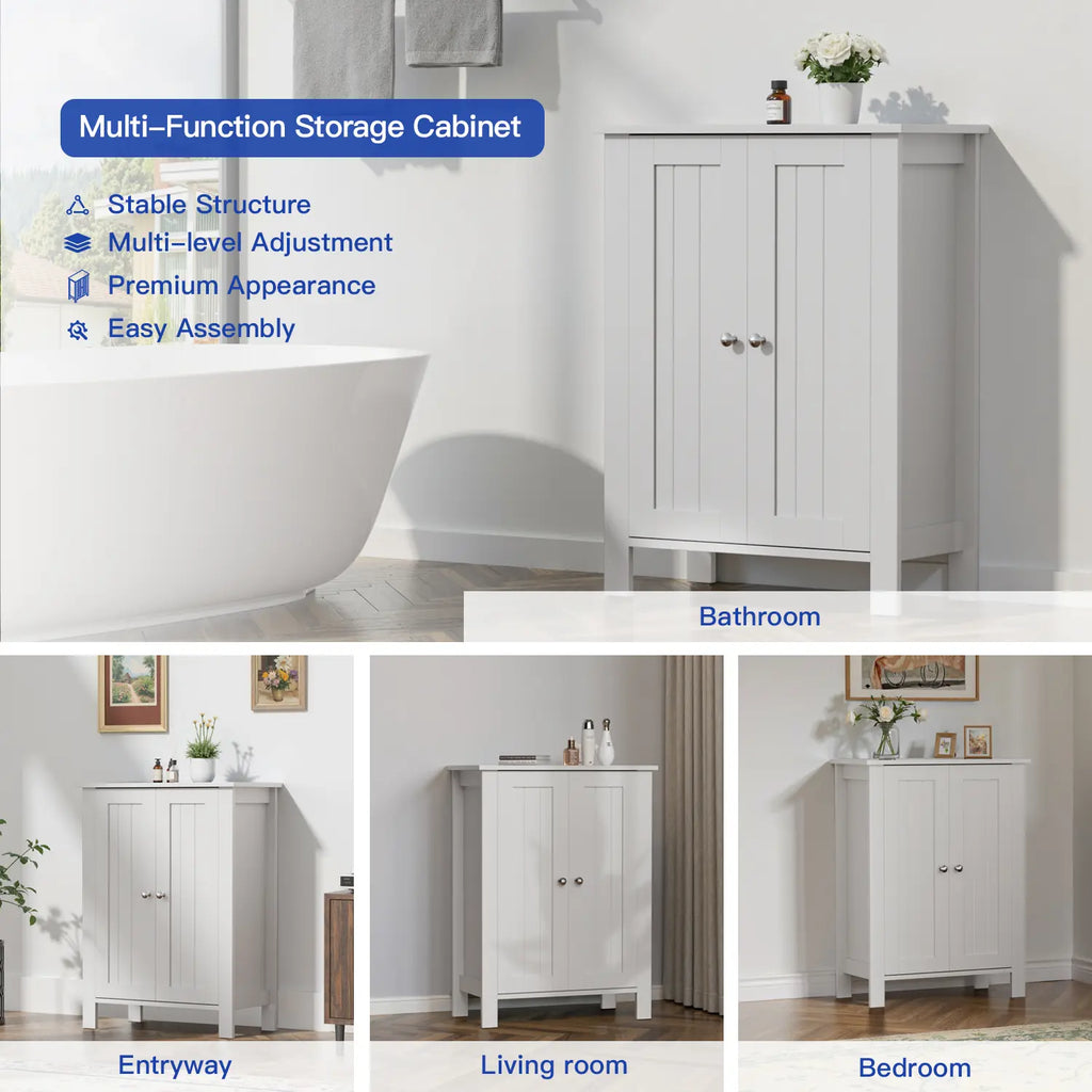 Kullavik Wooden Bathroom Floor Storage Cabinet - Freestanding 2-Compartment Compartmentalized High-Capacity Storage Floor Cabinet with Double Doors for Entryway, Living Room, Compartmentalized Floor Cabinets, High-Capacity Floor Cabinets