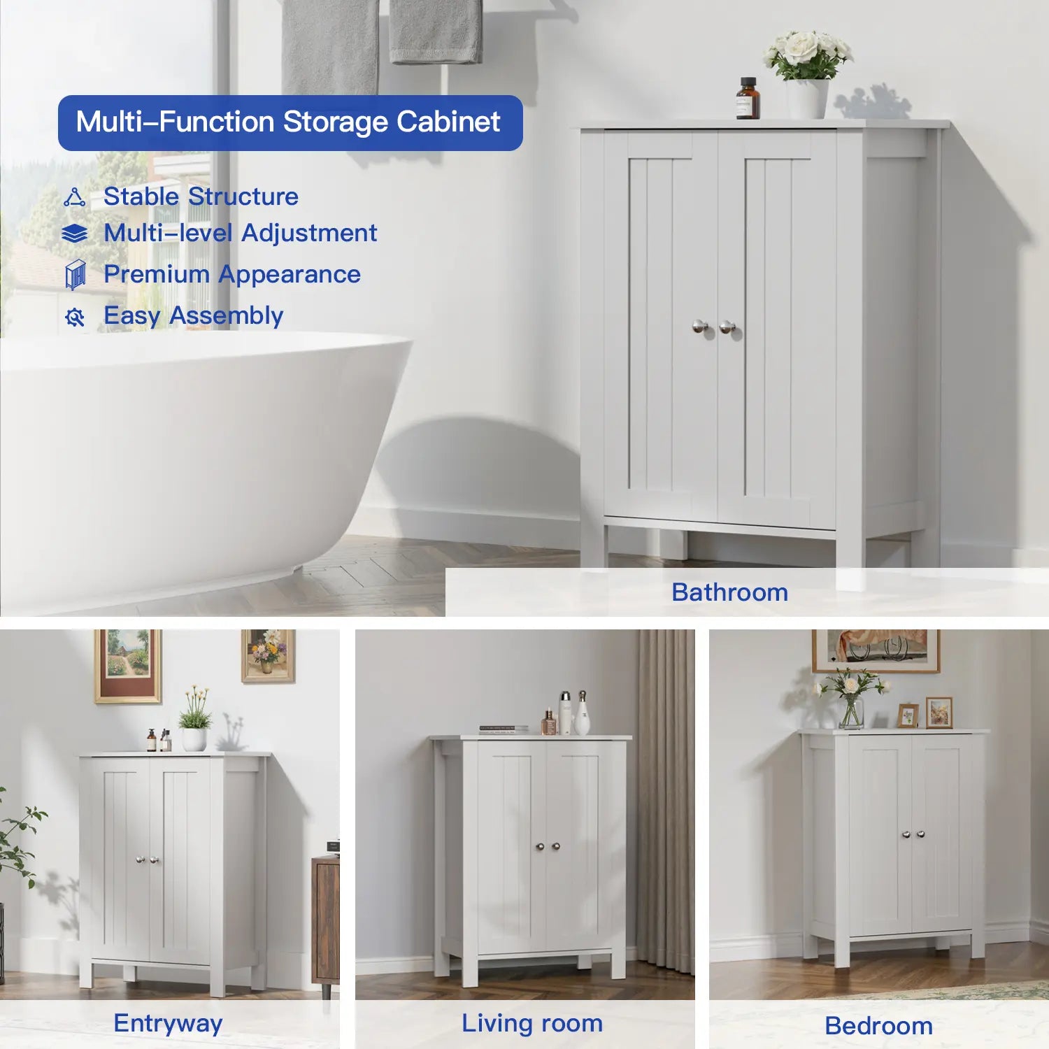 Kullavik Wooden Bathroom Floor Storage Cabinet - Freestanding 2-Compartment Compartmentalized High-Capacity Storage Floor Cabinet with Double Doors for Entryway, Living Room, Compartmentalized Floor Cabinets, High-Capacity Floor Cabinets