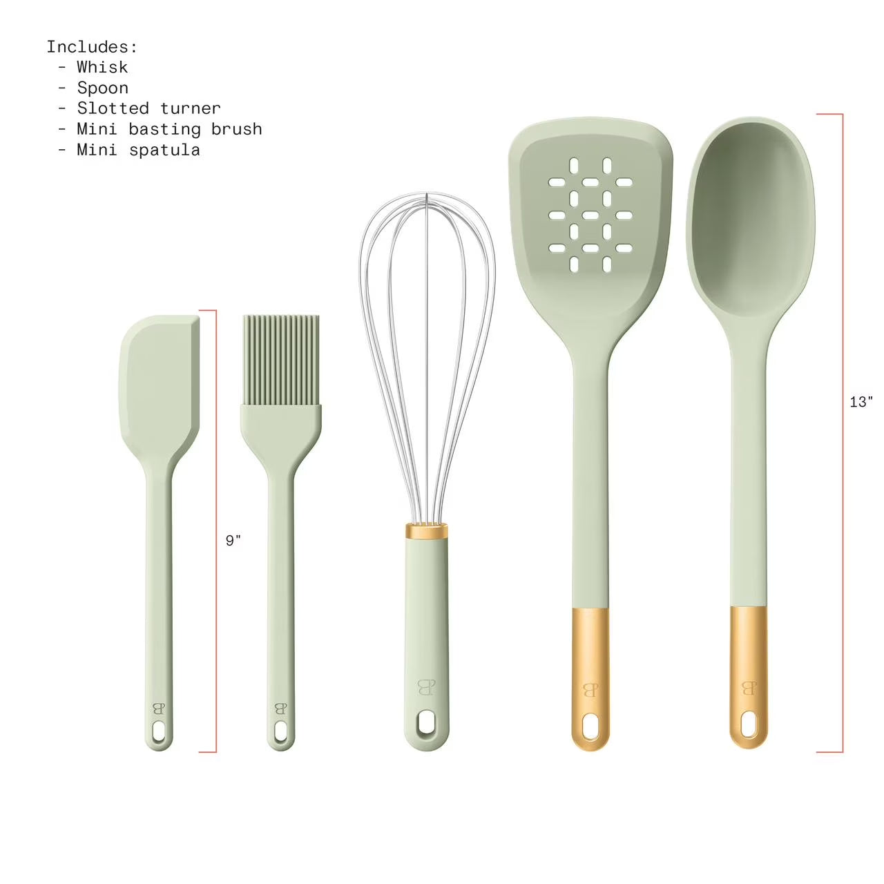 5-Piece Kitchen Tool Set, Sage Green by Drew Barrymore