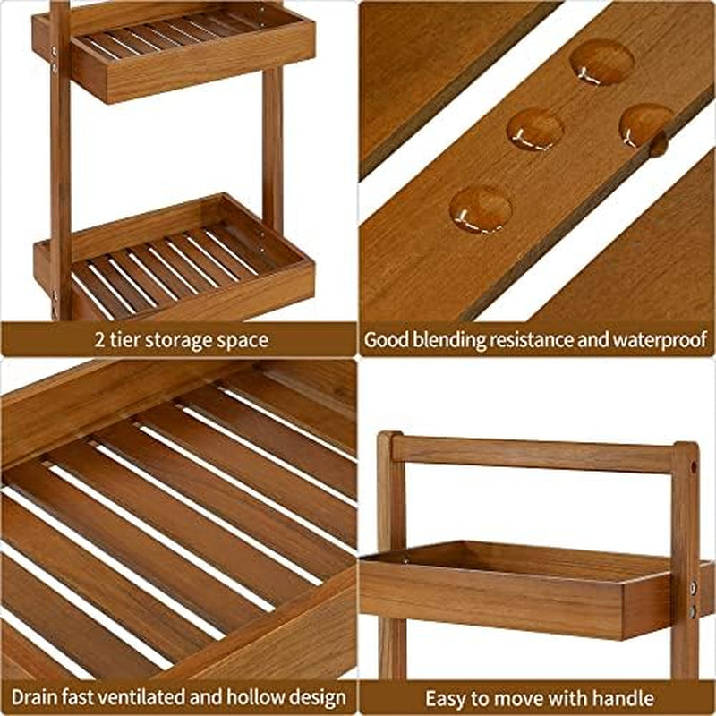 Teak Collapsible 2 Tier Rack Dish Drying Rack and 2 Tier Standing Shower Organizer Caddy Corner with Handle